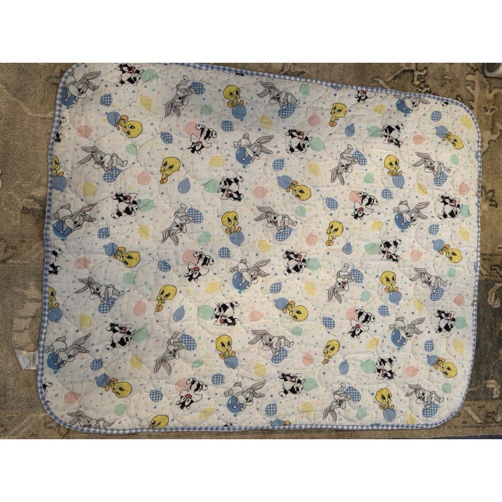 Vintage Baby Looney Tunes Crib Blanket Quilt Tweety Sylvester Bugs Y2K EUC